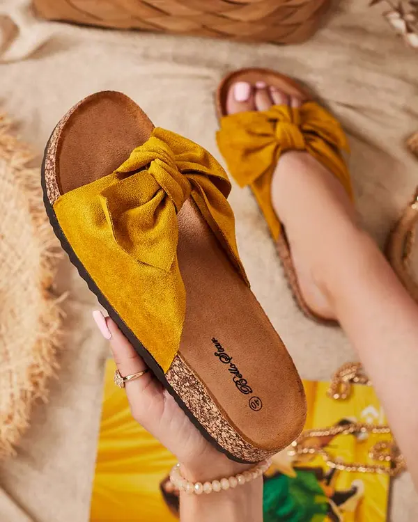 Resti Resti Royalfashion Mustard women's eco-suede flip-flops with bow Maqelia