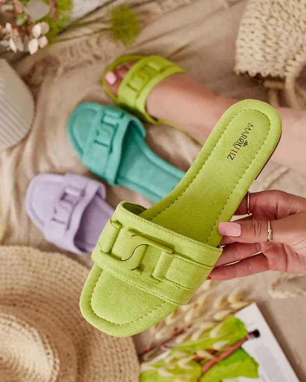 Resti Resti Royalfashion Neon green women's flip-flops with buckle Rydr