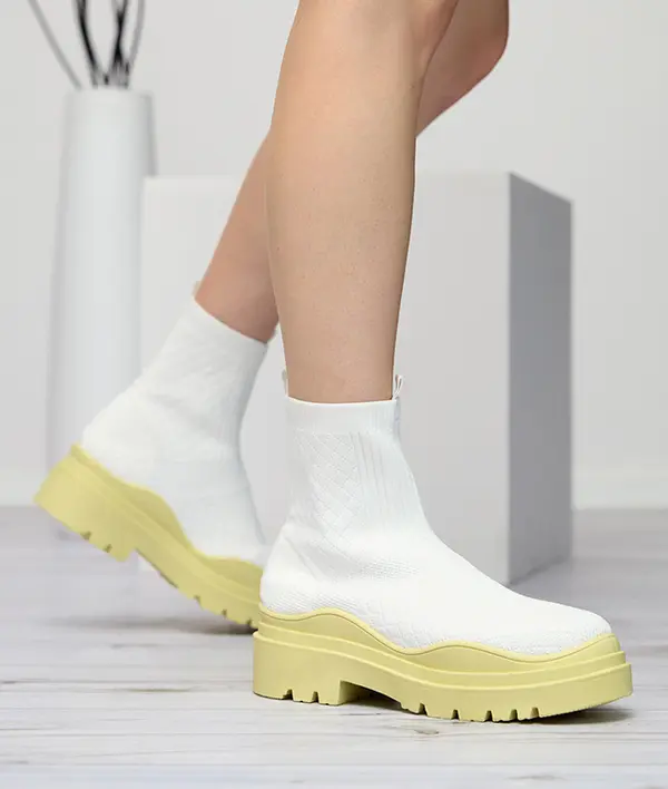 Resti Resti White and yellow women's flat-heeled boots Seritis - Footwear