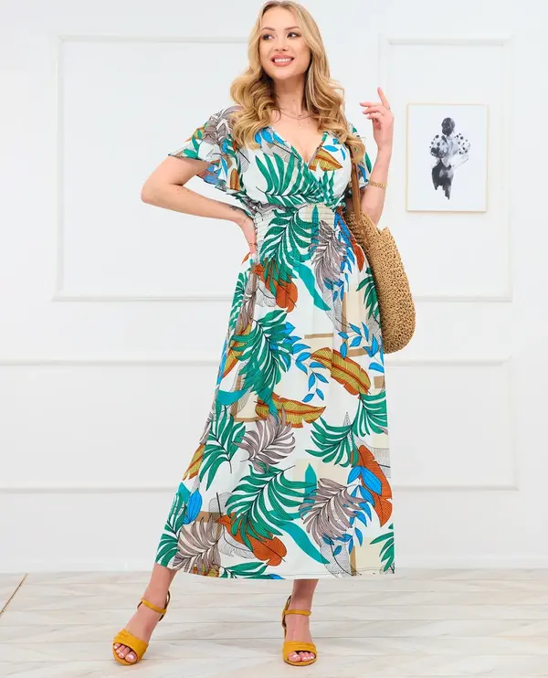 Resti Resti White women's long dress with colorful floral pattern - Clothing