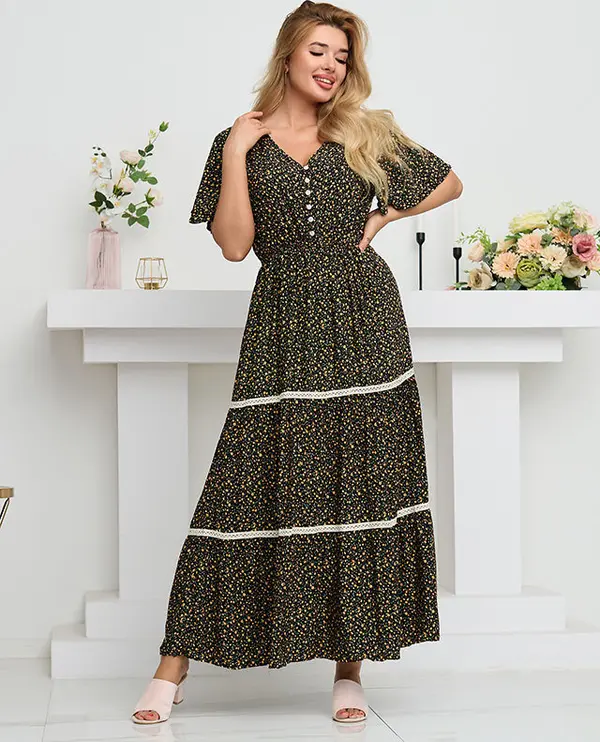 Resti Resti Women's black flared floral maxi dress - Clothing