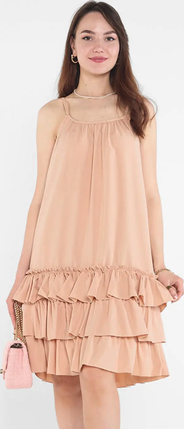 Resti Resti Women's camel strappy dress with frills - Clothing