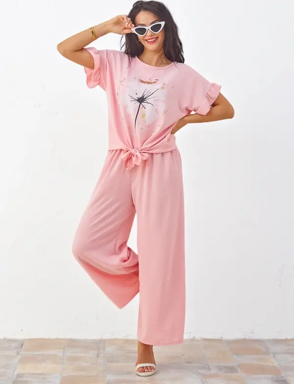 Resti Resti Women's casual set with a short-sleeved blouse and wide pants