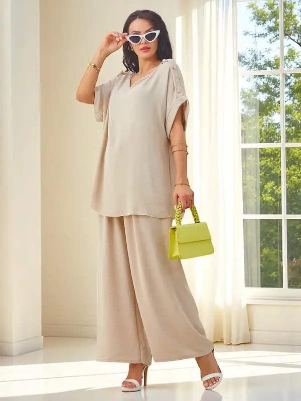 Resti Resti Women's cotton set with short sleeves and flared pants