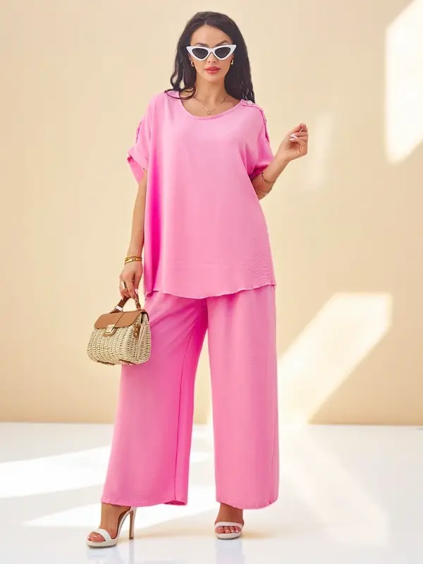 Resti Resti Women's cotton set with short sleeves and wide trousers