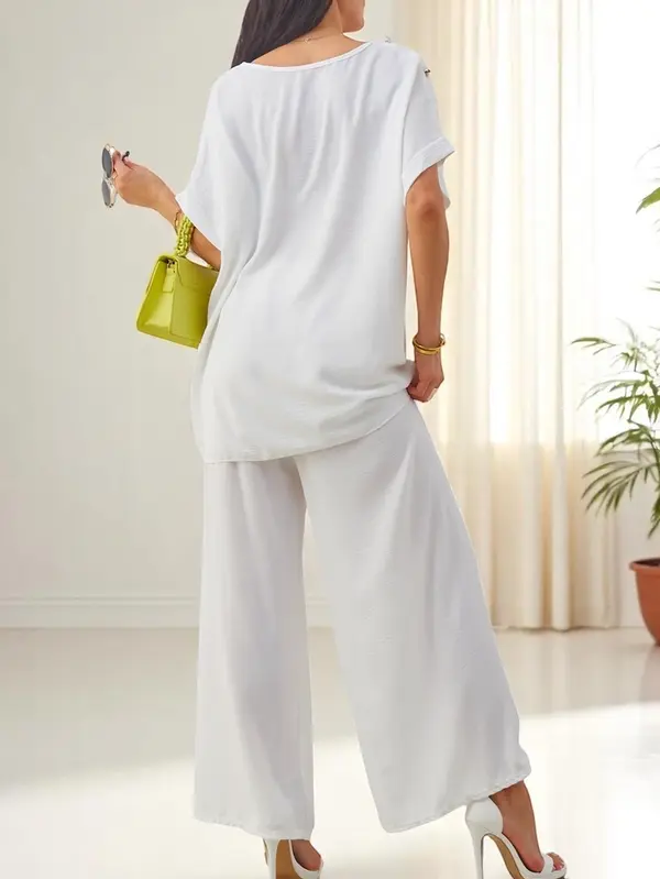 Resti Resti Women's cotton two-piece set with short sleeves and wide pants