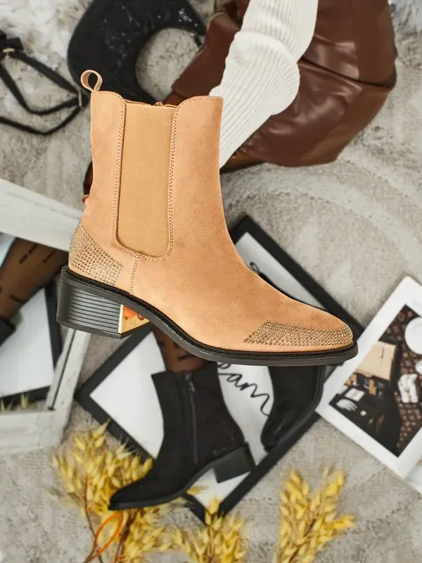 Resti Resti Women's Eco Suede Ankle Boots Decorated with Rhinestones TangleMist