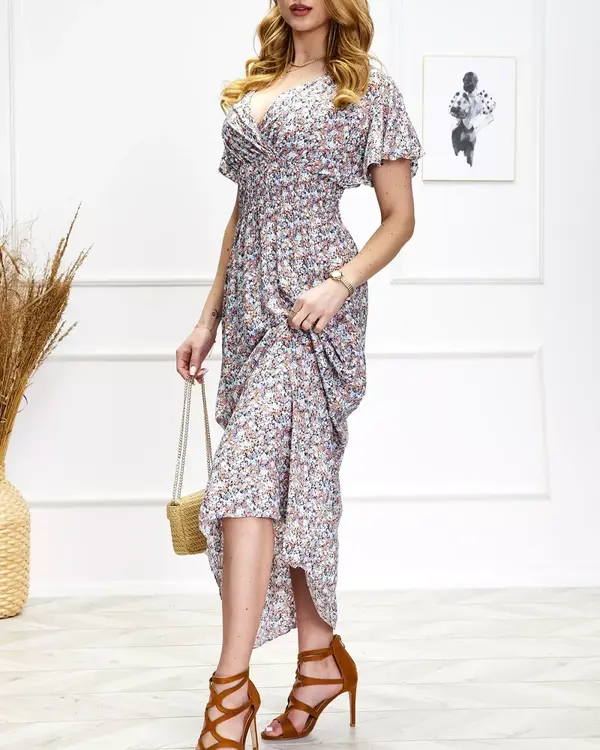 Resti Resti Women's floral midi dress in blue and orange - Clothing