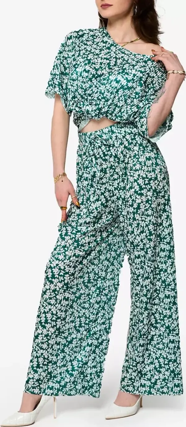 Resti Resti Women's green pleated set with black flowers - Clothing