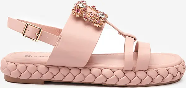 Resti Resti Women's light pink sandals with a decorative Govy buckle - Footwear