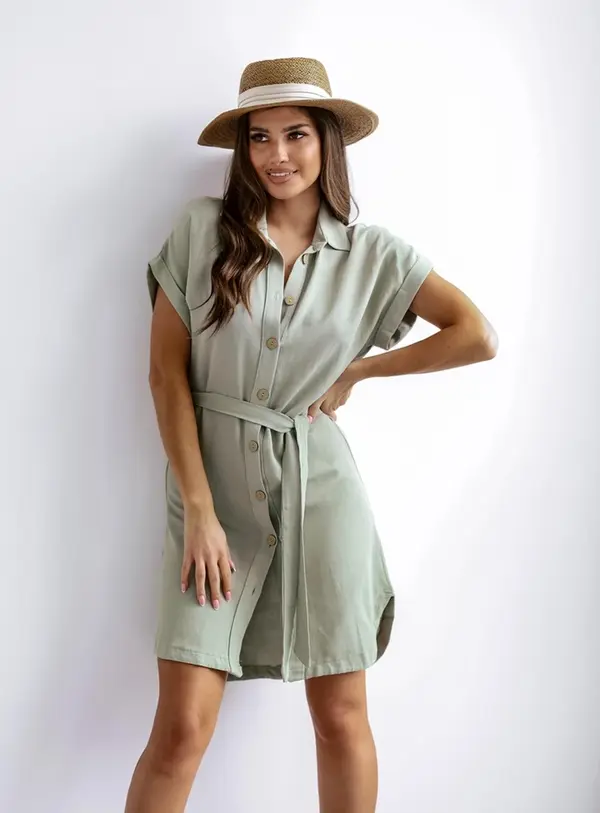 Resti Resti Women's mini dress with short sleeves and a button closure belt