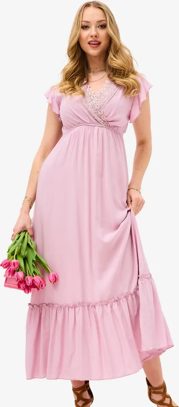 Resti Resti Women's pink long dress with lace - Clothing