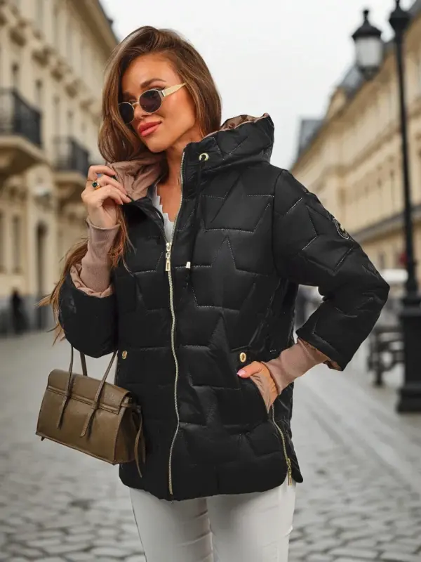 Resti Resti Women's Quilted Jacket with Hood and Cuffs on Sleeves Stone Hollow