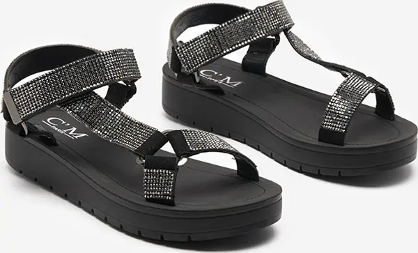 Resti Resti Women's sandals with zircons in black Qroc- Footwear