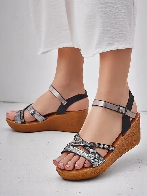 Resti Resti Women's wedge sandals with rhinestones and glitter Eclat