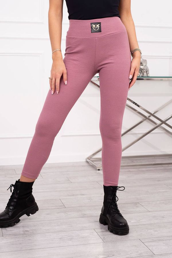 marka niezdefiniowana Ribbed leggings with a high waist in dark pink color