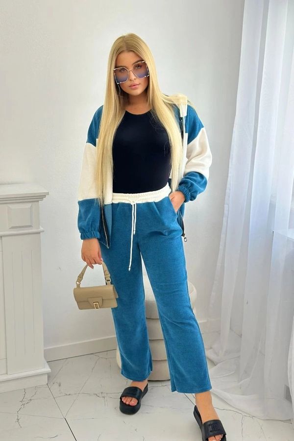 Włoski Ribbed velour set sweatshirt + trousers navy