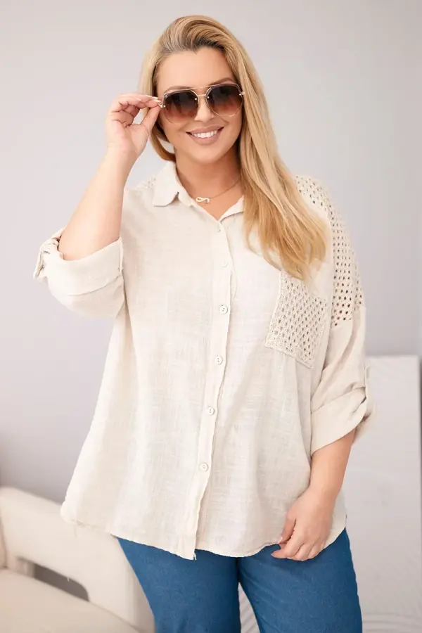 Kesi Włoski Риза Kesi Włoski Plus Size с дантела в бежово