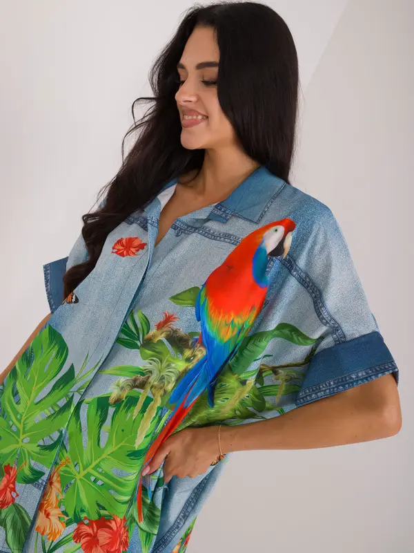Italy Moda Риза с шарка на папагал