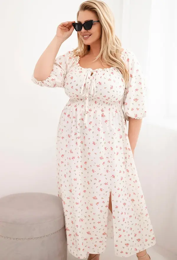 Kesi Włoski Рокля Kesi plus size с деколте с връзки в екрю