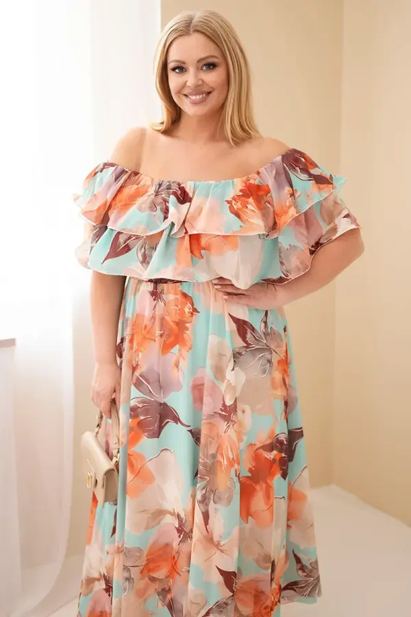 Kesi Włoski Рокля Kesi Plus Size с волани в ментово зелено