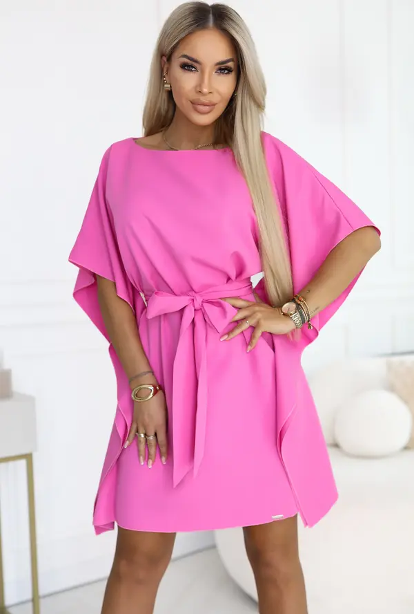 NUMOCO Рокля Numoco в цвят фуксия с връзки на талията