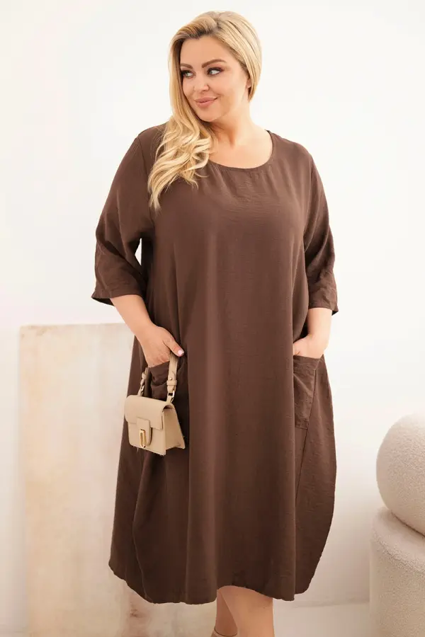 Kesi Włoski Рокля Plus Size с джобове, кафява