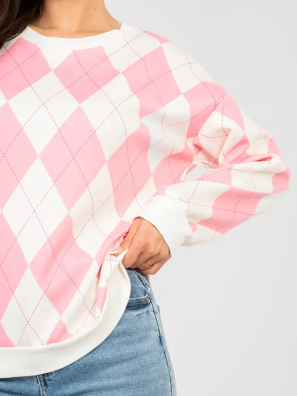 Italy Moda Розов оувърсайз суитшърт с ромбове