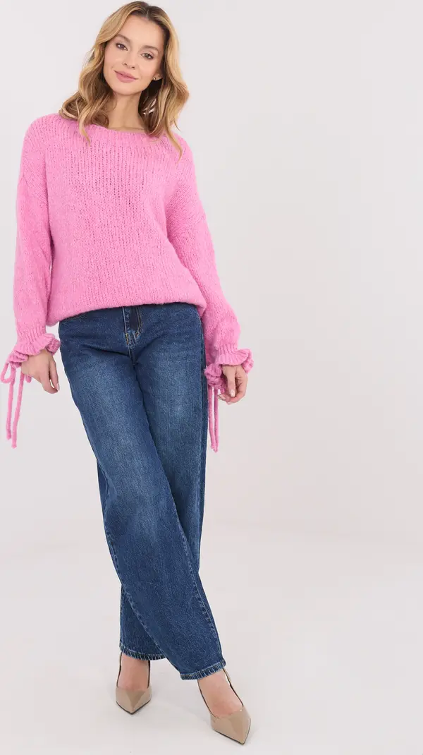 Italy Moda Розов пуловер с декоративни дантели