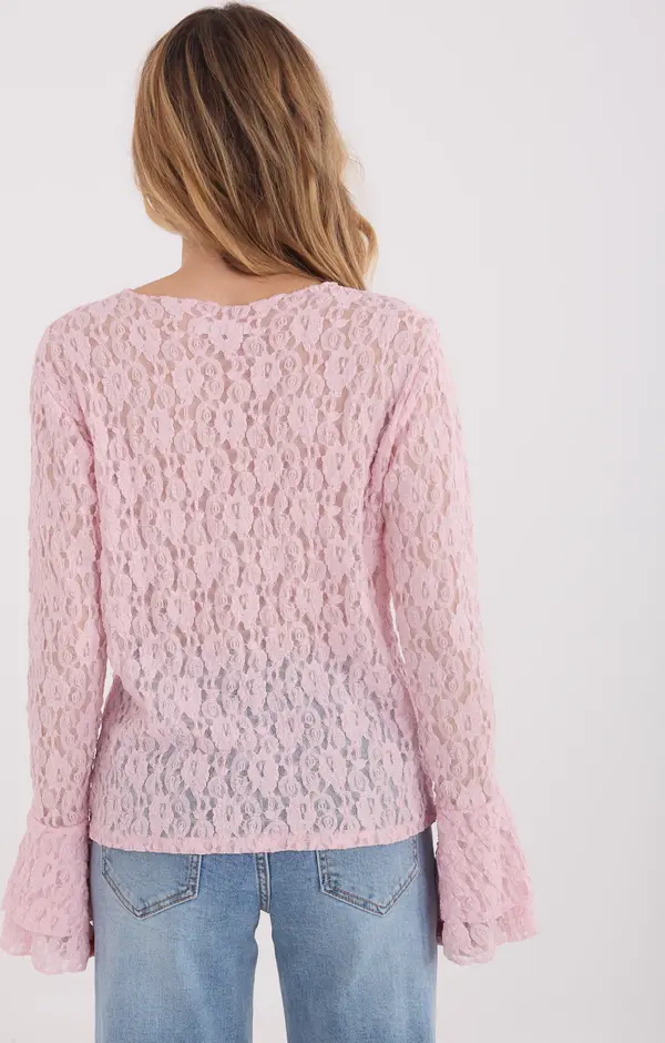 Italy Moda Розова дантелена блуза с волани на ръкави