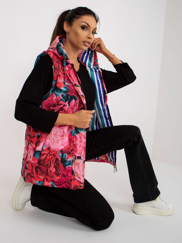 Fashionhunters Розова флорална ватирана жилетка