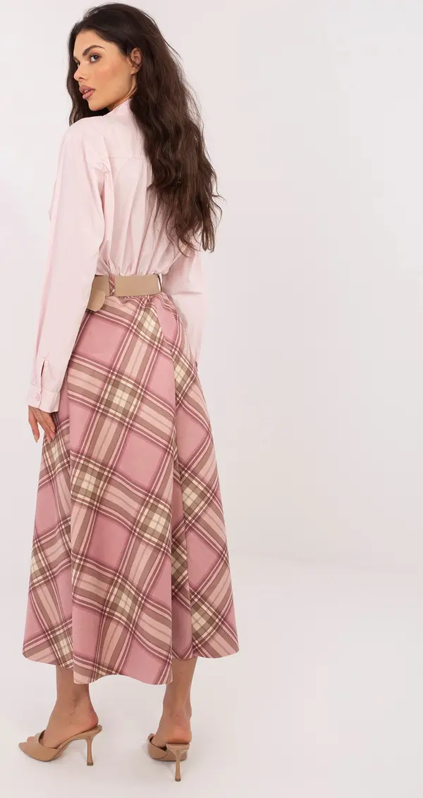 Italy Moda Розова карирана разкроена пола