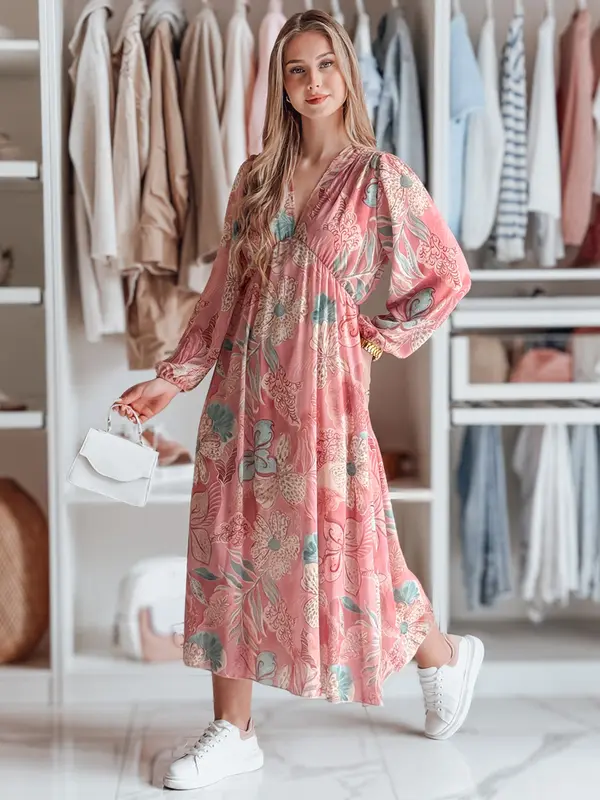 DStreet Розова миди рокля с флорален мотив