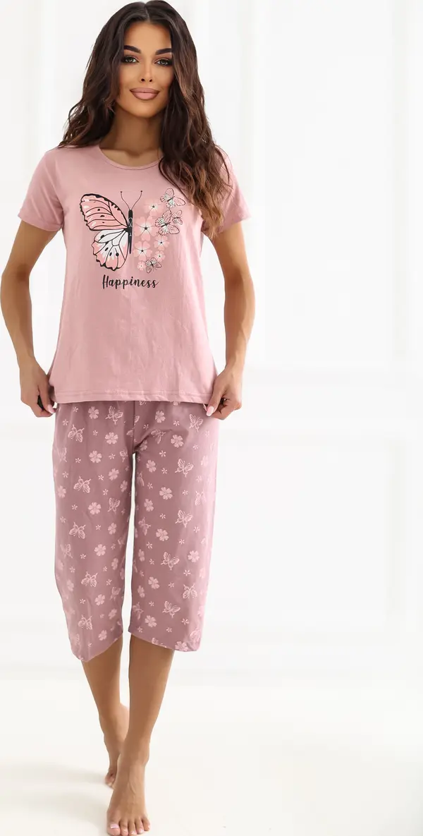 Forever Pink Розова пижама от две части с мотив на пеперуда