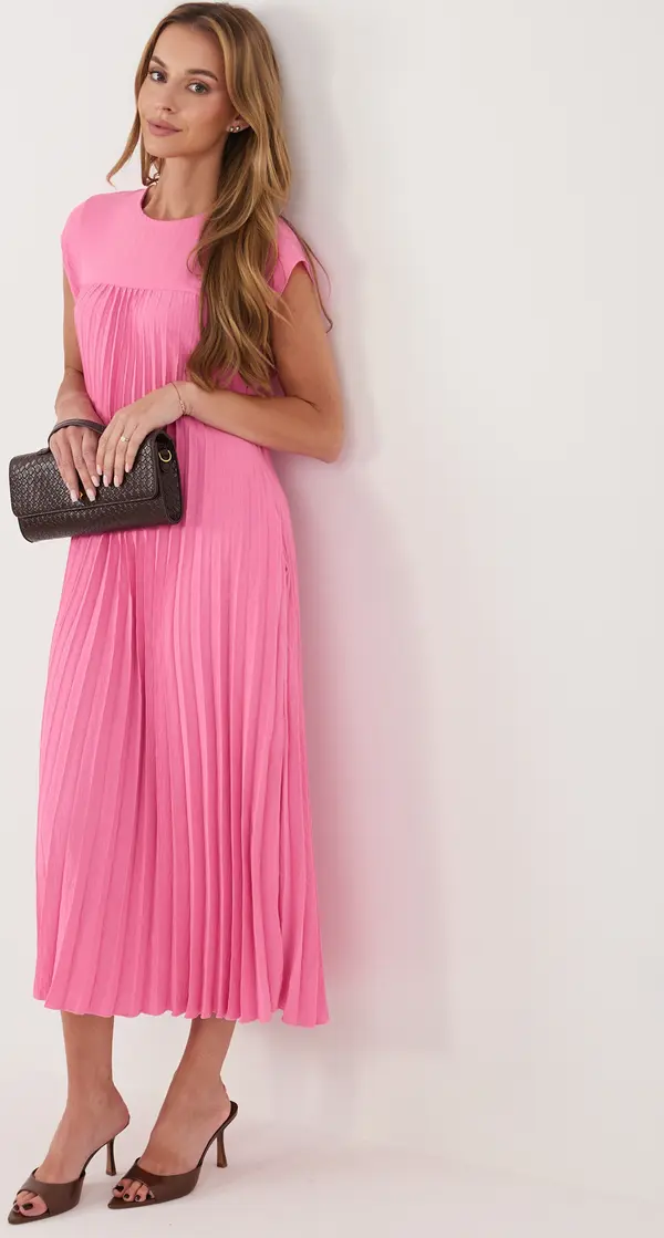 RUE PARIS Розова плисирана рокля без ръкави