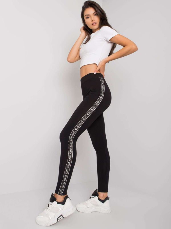 Fashionhunters RUE PARIS Black leggings with silver stripes
