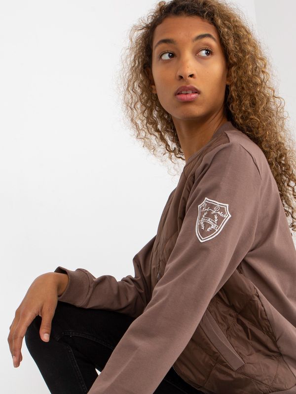 Fashionhunters RUE PARIS Brown Ladies Bomber Sweatshirt with Stitching
