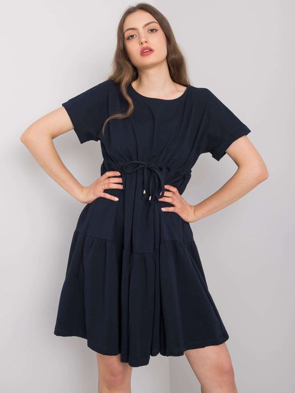 Fashionhunters RUE PARIS Dark blue cotton dress