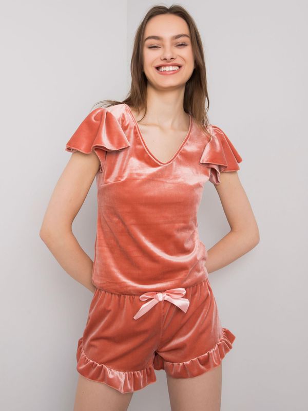 Fashionhunters RUE PARIS Dirty Pink Velour Pajamas