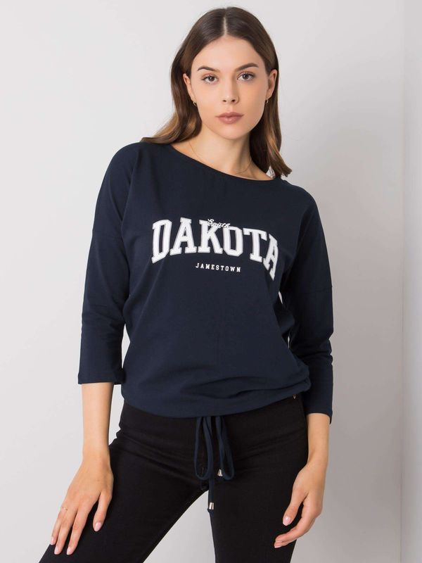 Fashionhunters RUE PARIS Navy blue blouse with print