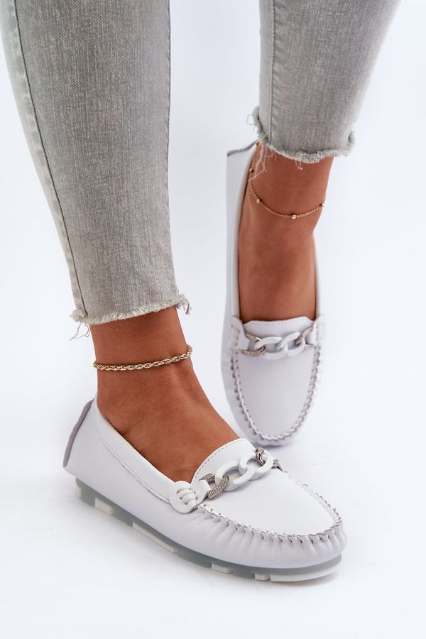 S. BARSKI S. BARSKI Бели дамски кожени мокасини с декорация С.Барски LR339