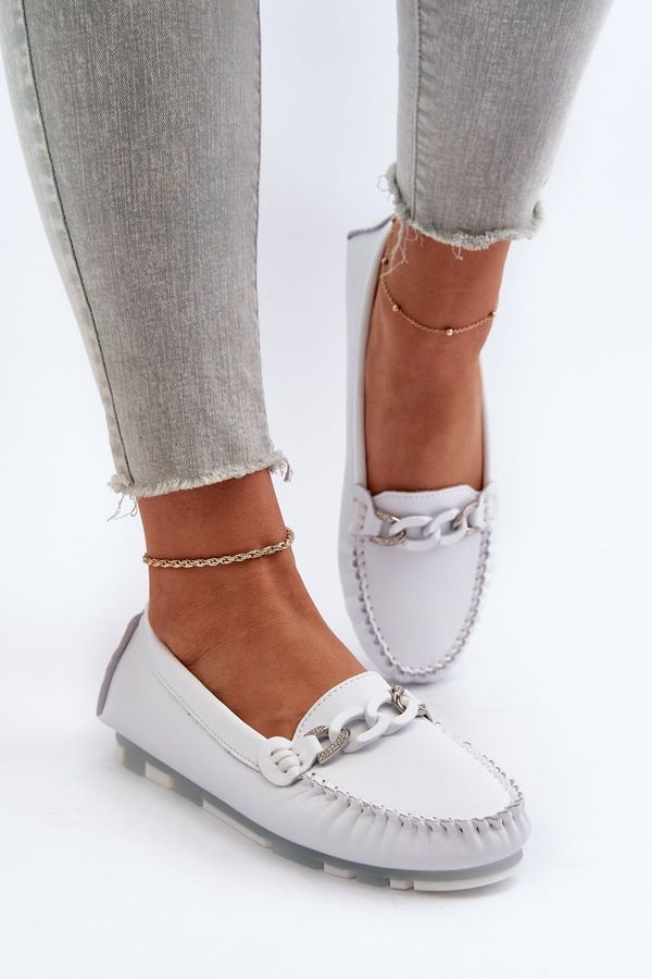 S. BARSKI S. BARSKI Бели дамски кожени мокасини с декорация С.Барски LR339