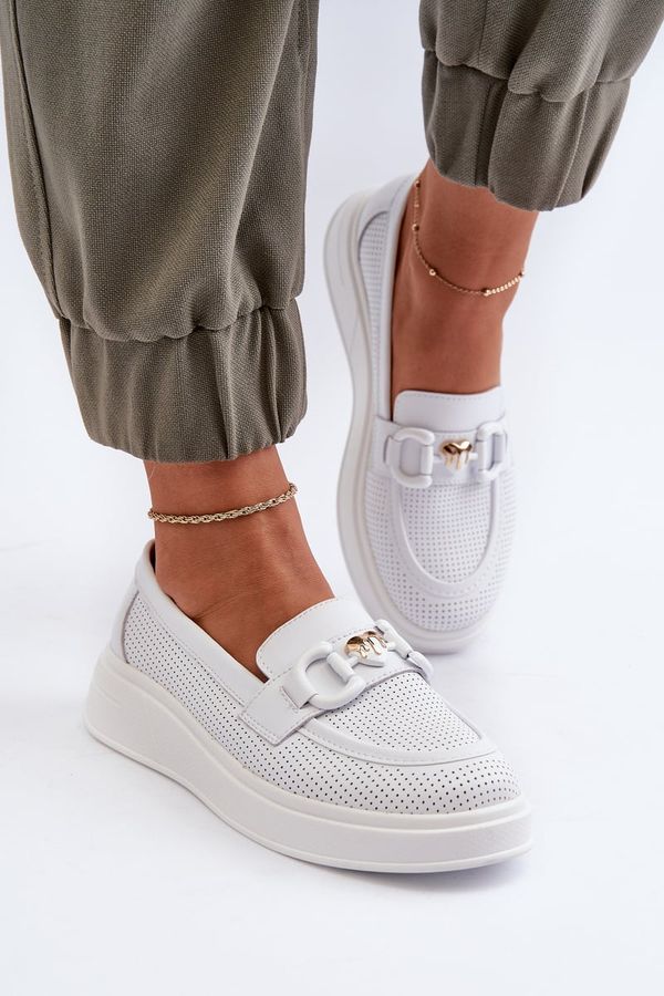 S. BARSKI S. BARSKI Бели дамски кожени мокасини с платформа S.Barski LR720