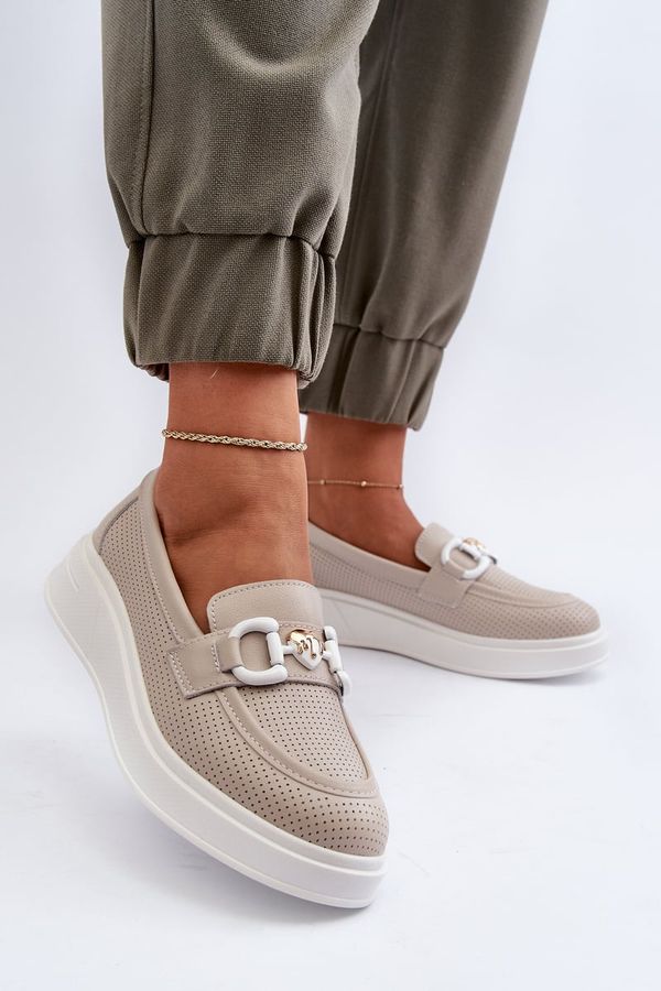 S. BARSKI S. BARSKI Бежови дамски кожени мокасини на платформа S.Barski LR720