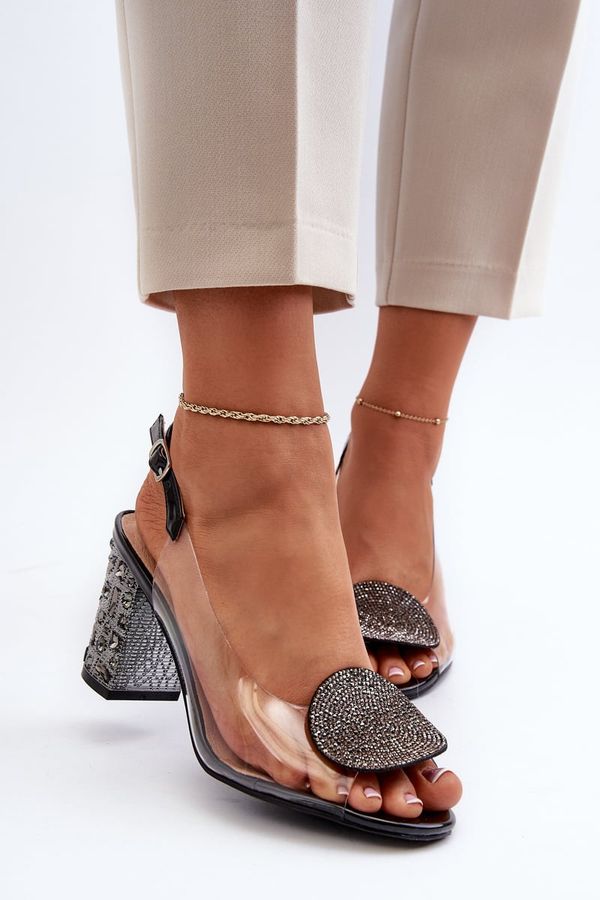 S. BARSKI S. BARSKI Черни прозрачни сандали с високи токчета D&A MR38-112