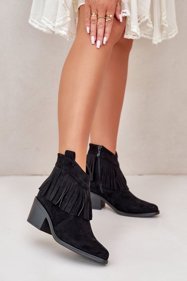 S. BARSKI S. BARSKI Дамски каубойски ботуши с цип еко велур черни S.Barski