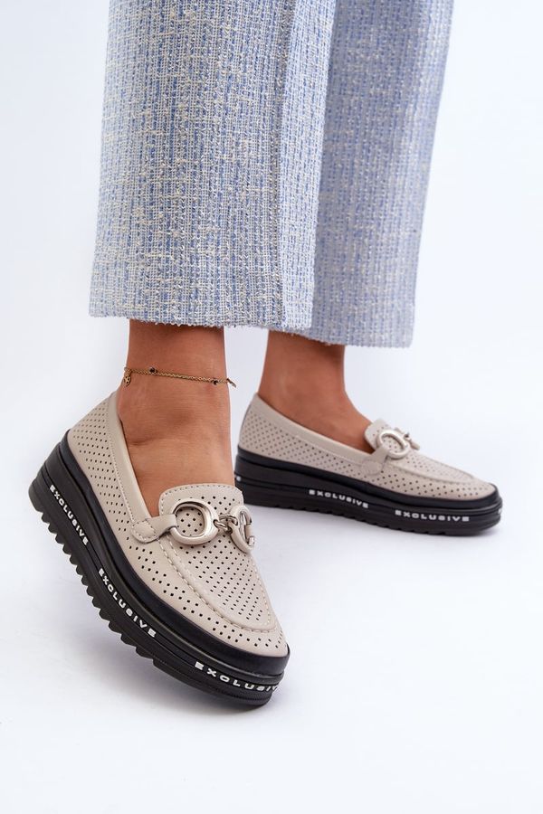 S. BARSKI S. BARSKI Дамски кожени мокасини на платформа с декорация S.Barski