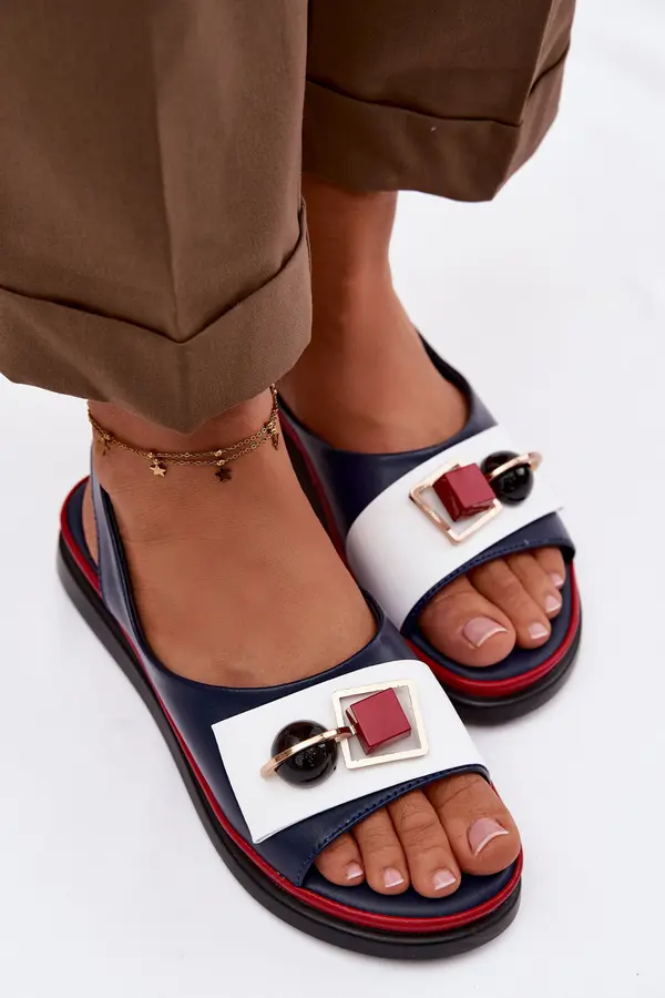 S. BARSKI S. BARSKI Дамски кожени сандали с декорация