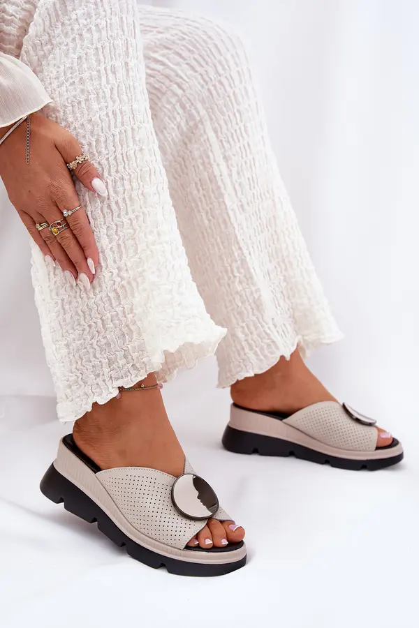 S. BARSKI S. BARSKI Дамски Кожени Сандали С Украшение Бежови S.Barski