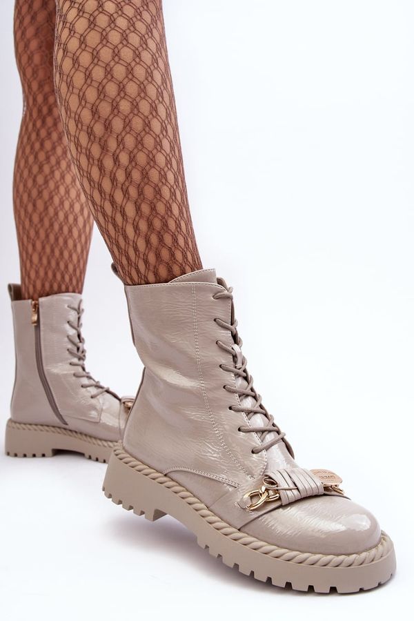 S. BARSKI S. BARSKI Дамски лъскави ботуши Workery с орнамент D&A